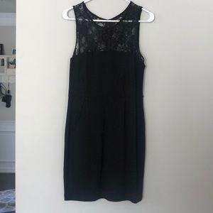 Lace top black dress.